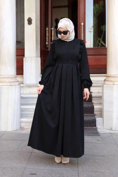 فستان شتوي مخمل أسود