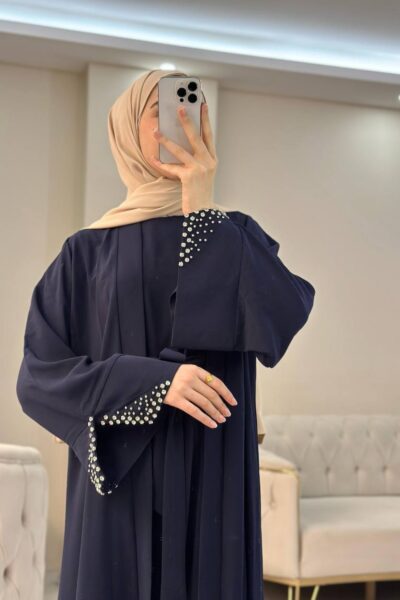 عباية قطعتين ستراس على الكم كحلي