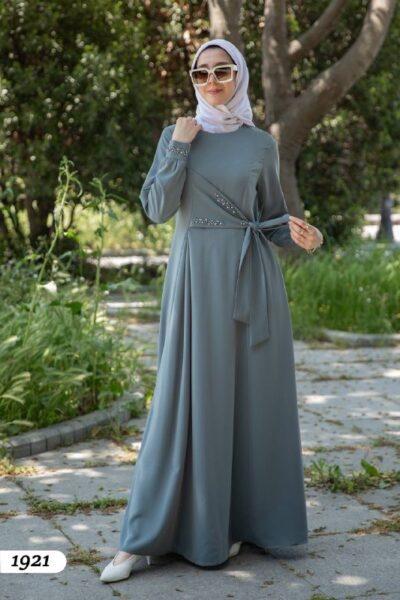 فستان أنيق مع ربطة على الجنب وخرز - سكني