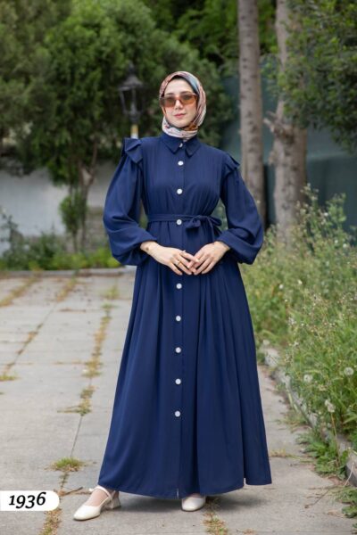 فستان صيفي مميز مع لمسة على الكتف كحلي