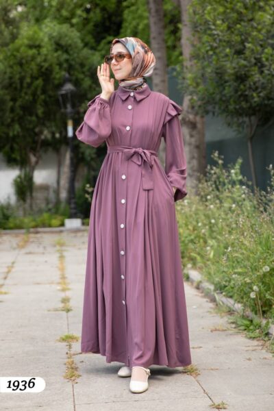 فستان صيفي مميز مع لمسة على الكتف نهدي