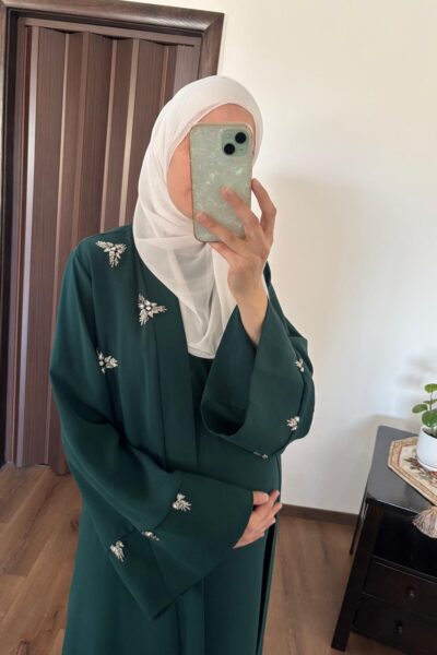 عباية قطعتين ستراس فراشة أخضر