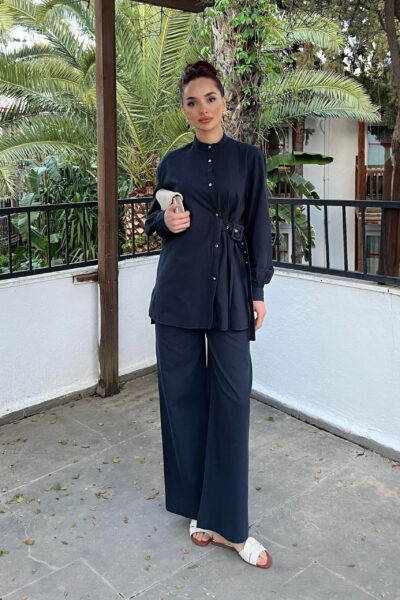 طقم صيفي قطعتين مع حزام جانبي كحلي