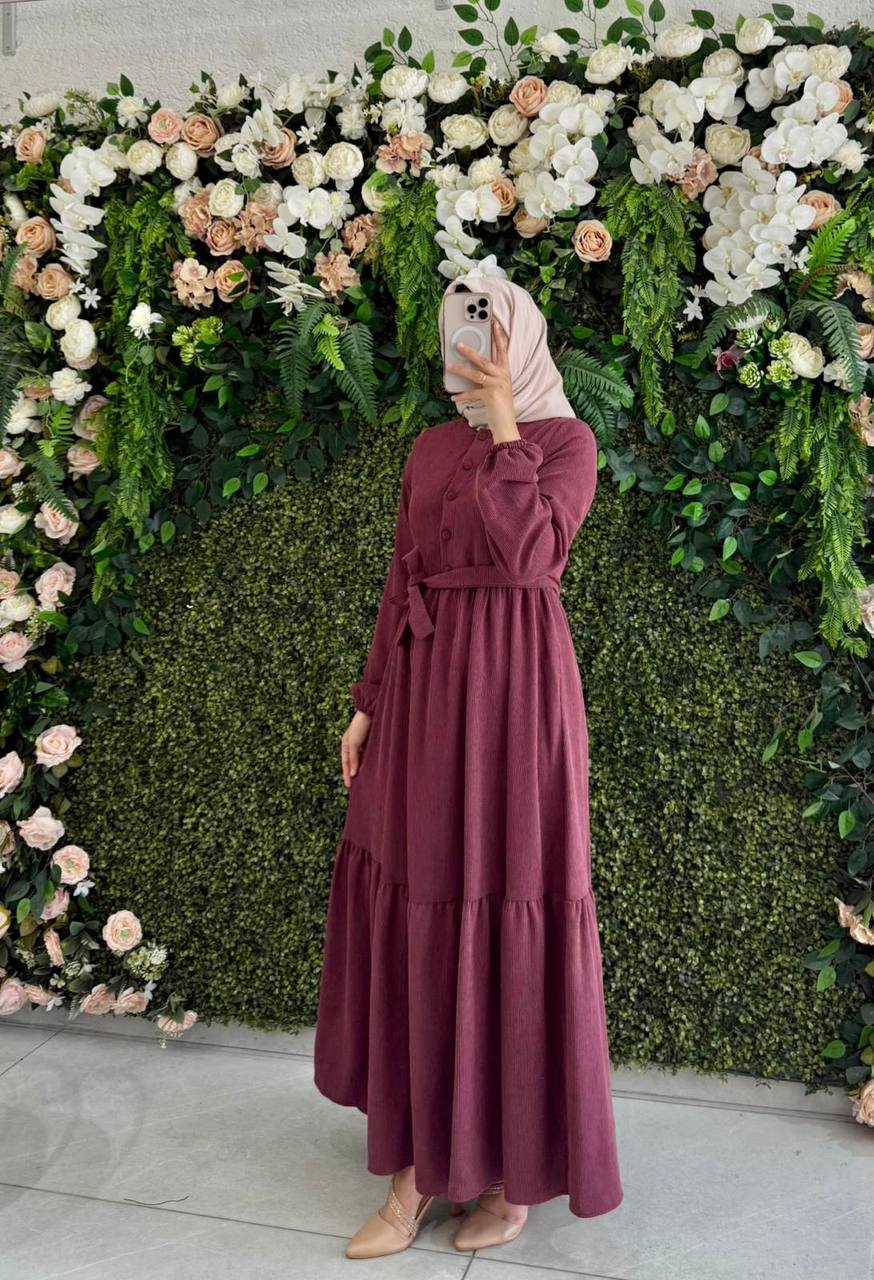 فستان رقة – فستان طويل بتصميم أنثوي وياقة أنيقة | بوردو - الصورة 2