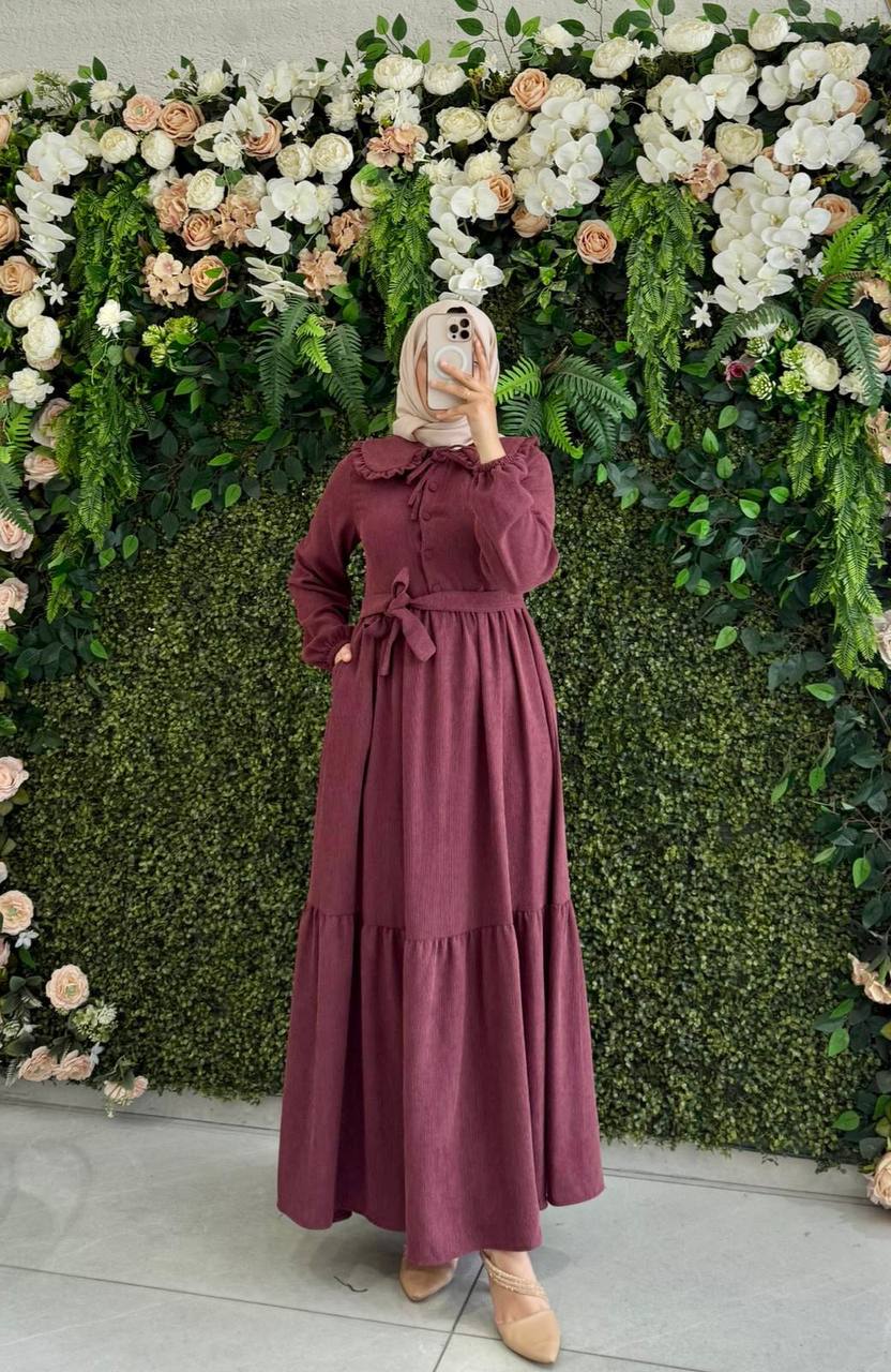 فستان رقة – فستان طويل بتصميم أنثوي وياقة أنيقة | بوردو - الصورة 3