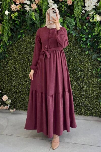 فستان رقة – فستان طويل بتصميم أنثوي وياقة أنيقة | بوردو
