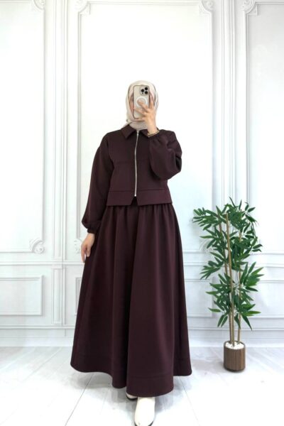 طقم تنورة سكوبا - أناقة عصرية بقماش مريح | بوردو