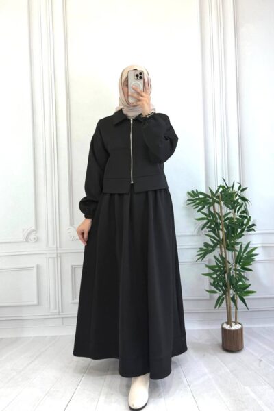 طقم تنورة سكوبا - أناقة عصرية بقماش مريح | أسود