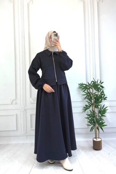 طقم تنورة سكوبا - أناقة عصرية بقماش مريح | كحلي