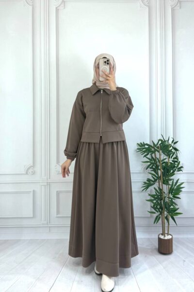 طقم تنورة سكوبا - أناقة عصرية بقماش مريح | بيج