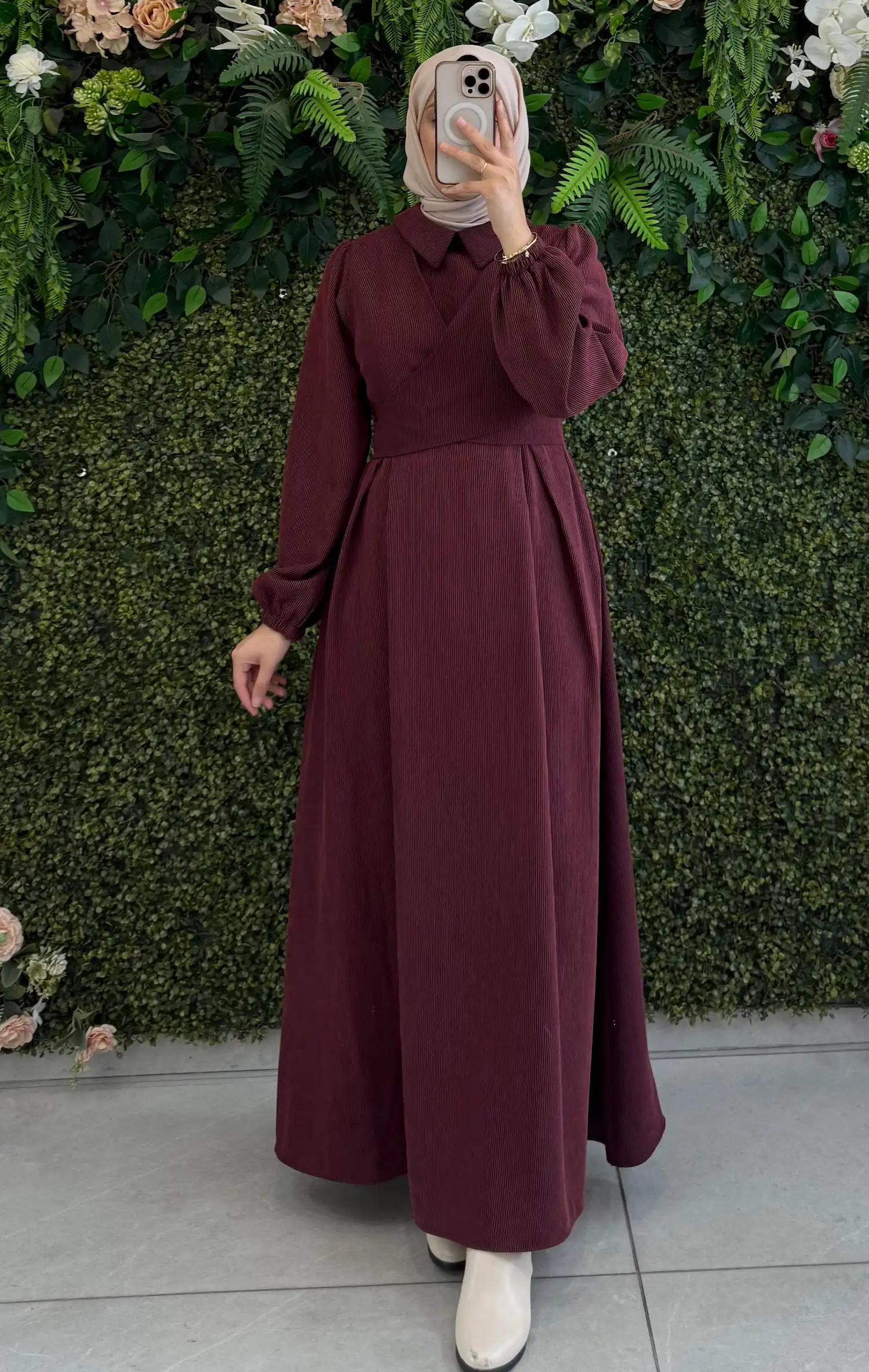 فستان همسة – فستان طويل بتصميم أنيق | بوردو - الصورة 2