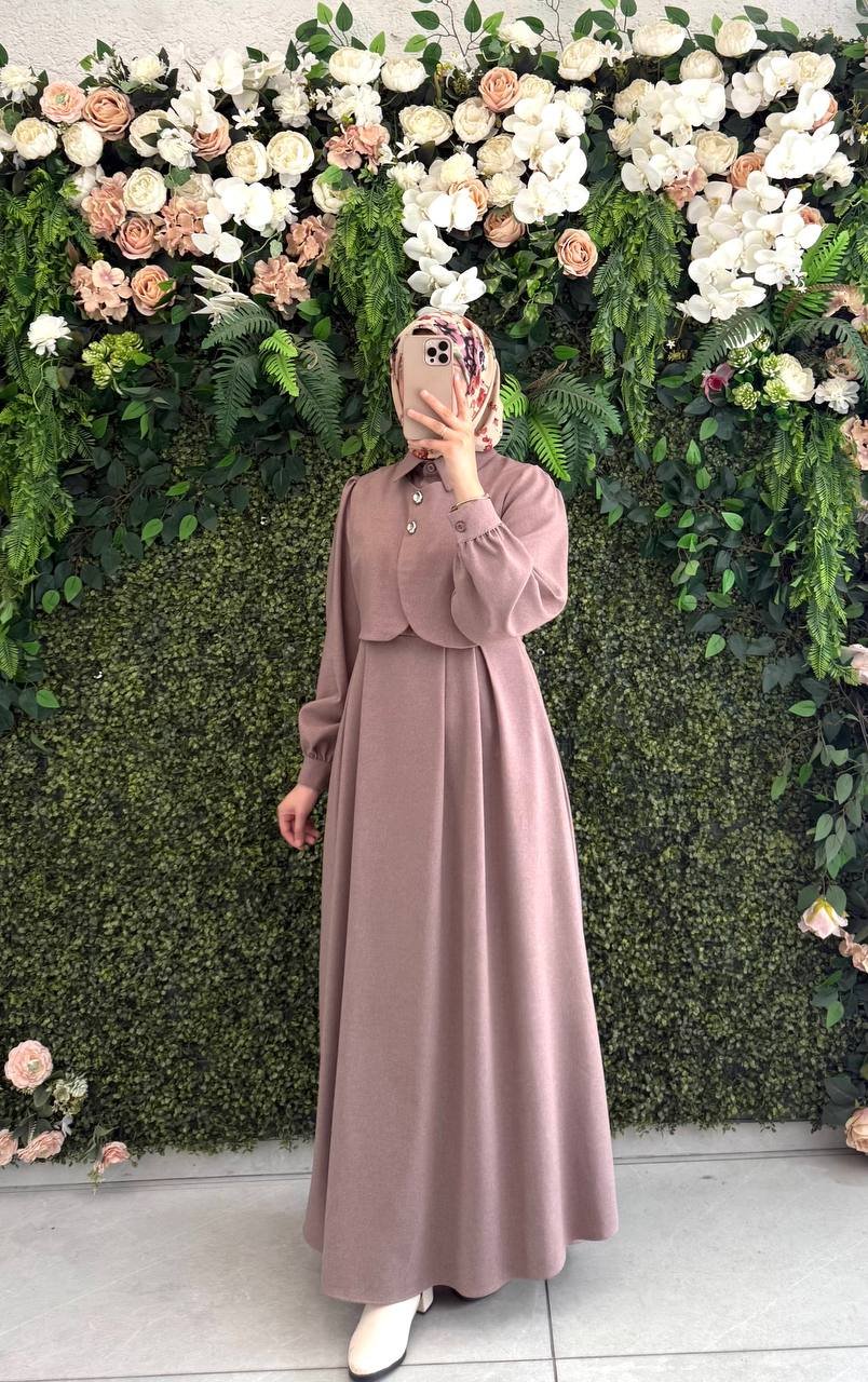 فستان سوار بتصميم راقي | بيج - الصورة 2