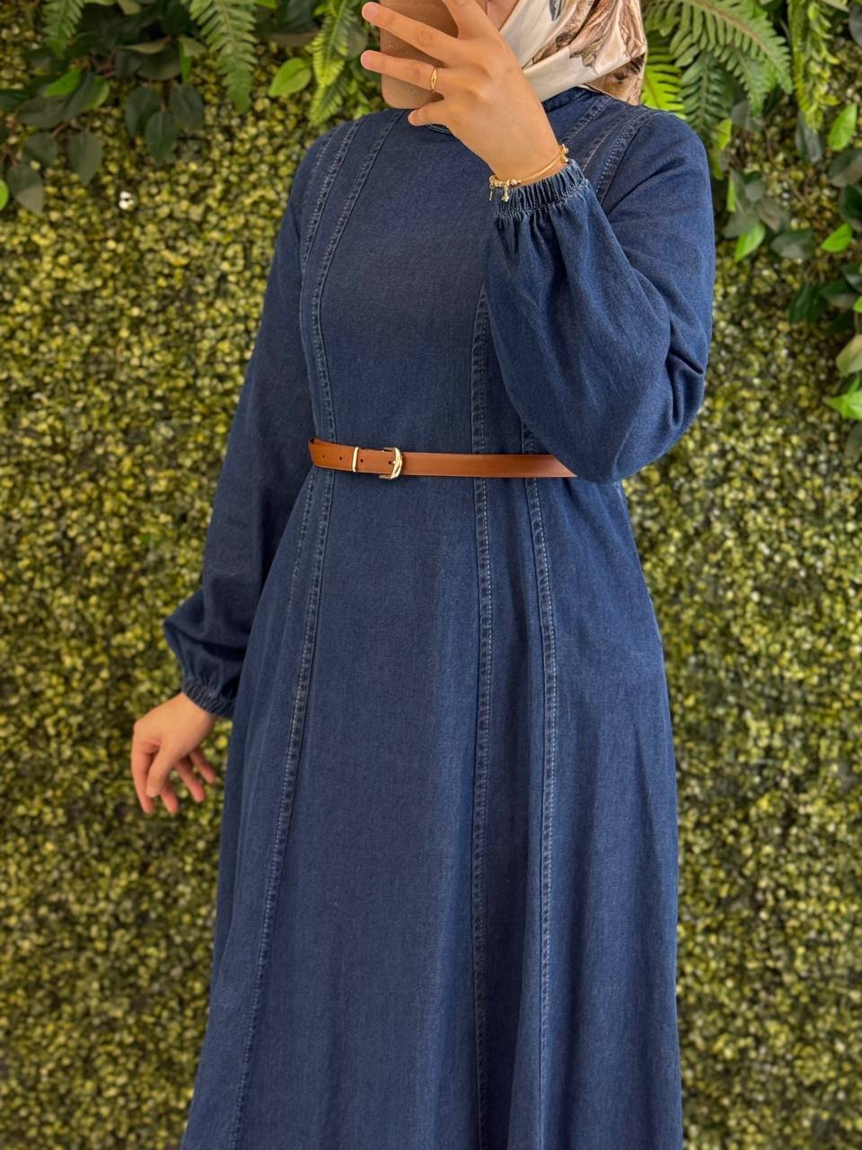 فستان جينز أنيق مع حزام | أزرق - الصورة 2