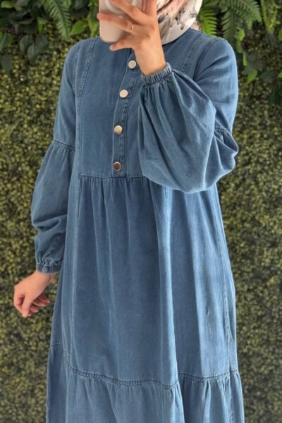 فستان جينز بأزرار لراحة وأناقة يومية | أزرق
