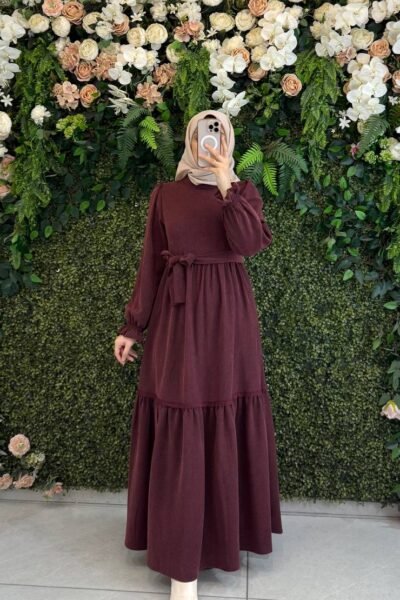 فستان بيسان مع حزام | بوردو