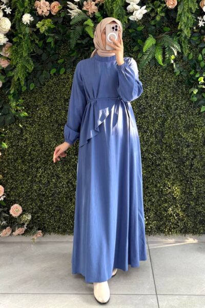 فستان توليب مع ربطة | أزرق