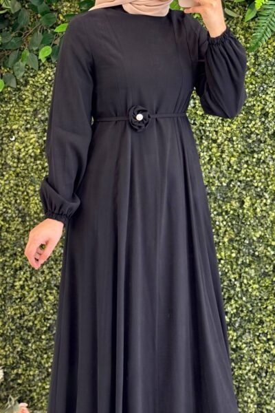 فستان وهج مع وردة | أسود