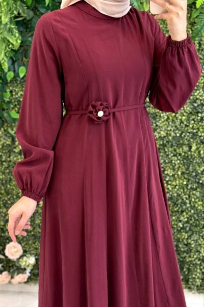 فستان وهج مع وردة | بوردو