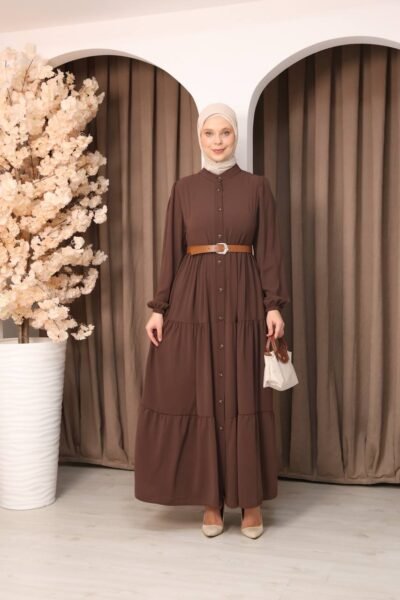 فستان لين مع حزام | بني نود
