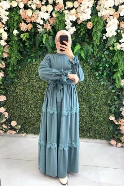 فستان ليان مميز مع دانتيل وحزام | تركواز