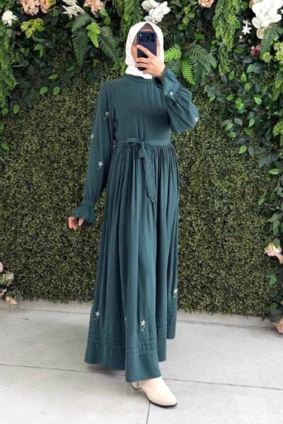 فستان أوركيد بلمسة الورد المميز مع حزام | تركواز