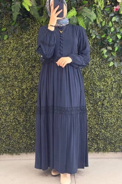 فستان جود صيفي بلمسة دانتيل فاخرة | كحلي