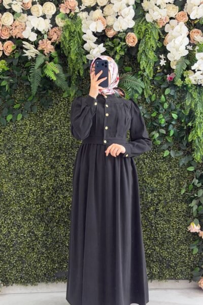 فستان جمان قطعتين بأزرار ذهبية فخمة | أسود