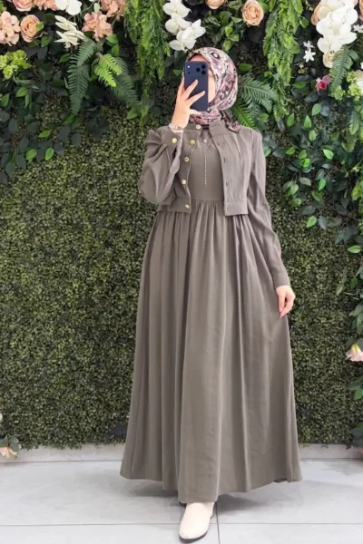 فستان جمان قطعتين بأزرار ذهبية فخمة | زيتي