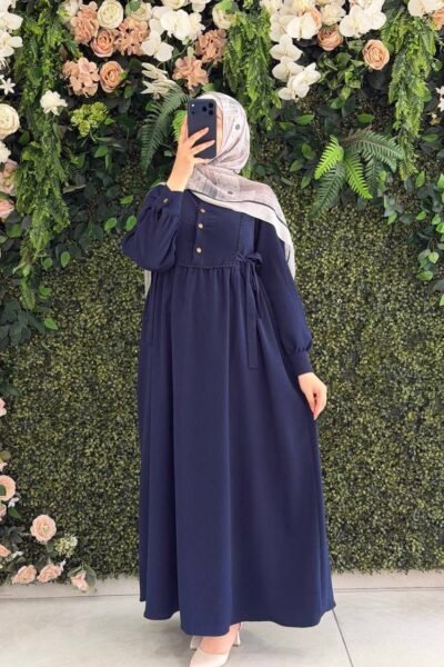 فستان سديم بتصميم راقي وأزرار من الأمام | كحلي