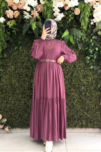 فستان هديل بقماش كوبرا الفخم مع حزام | توتي