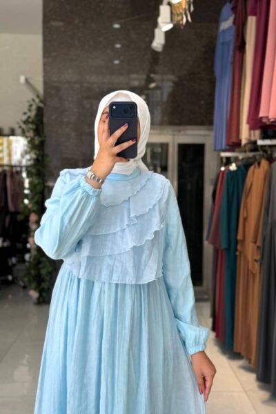 فستان ميرا بألوان منعشة مبطن | سماوي